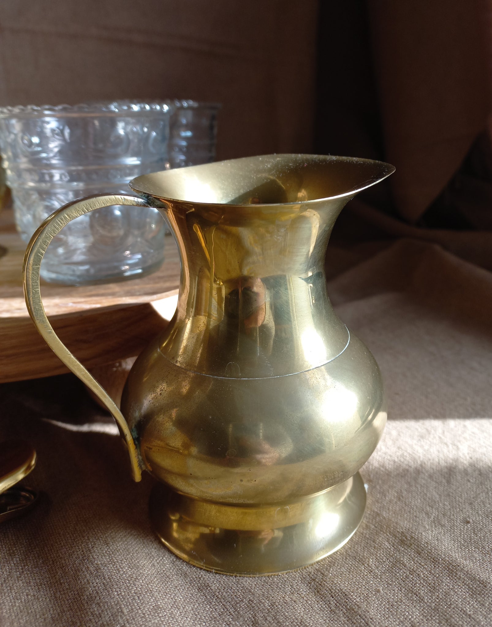 Vintage Solid Brass Pitcher Made in India Patina Brass Metal